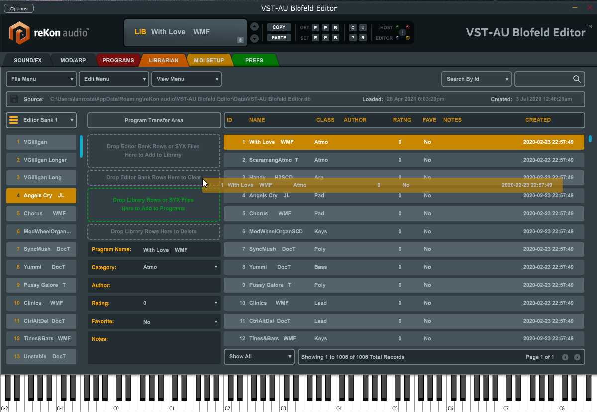reKon audio VST-AU Blofeld Editor Librarian Screen