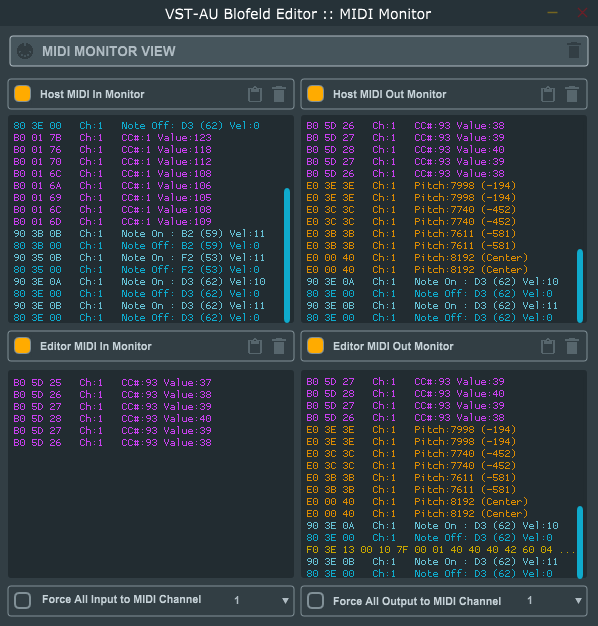 reKon audio VST-AU Blofeld Editor MIDI Monitor Screen